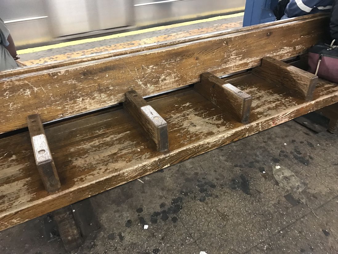 Usually subway benches look this one at West 72nd Street<br>